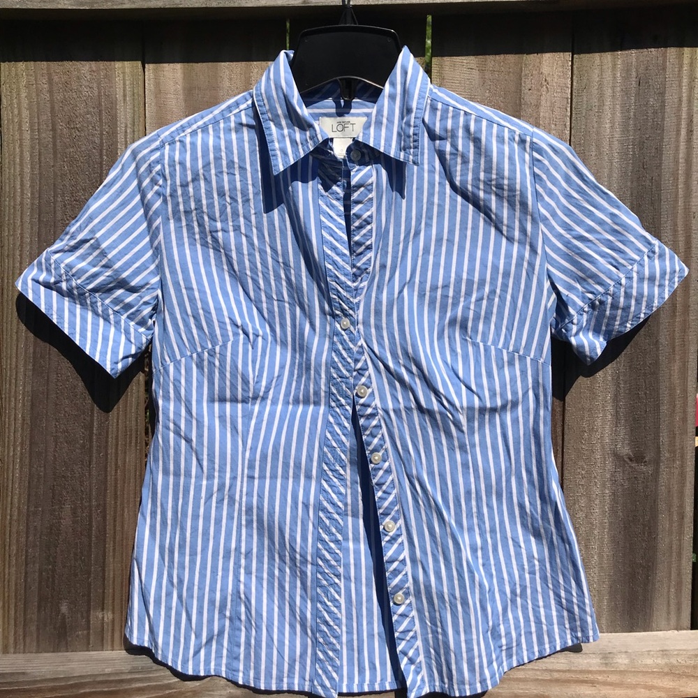 stripped Button Down Blouse - LOFT
